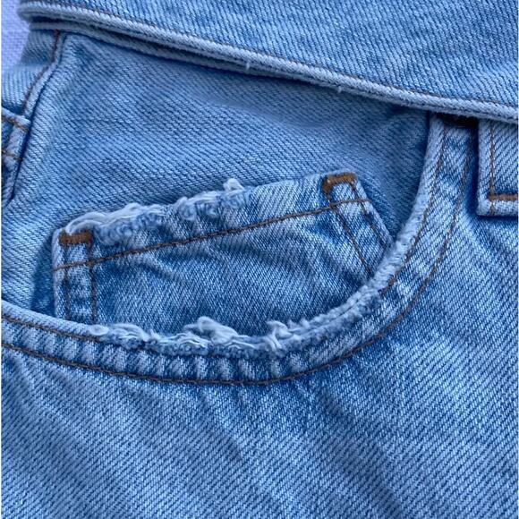 New Jean Atelier Cut Off Medium Wash Denim Mini Flip Skirt in Sky Color Size 24 - Picture 9 of 15